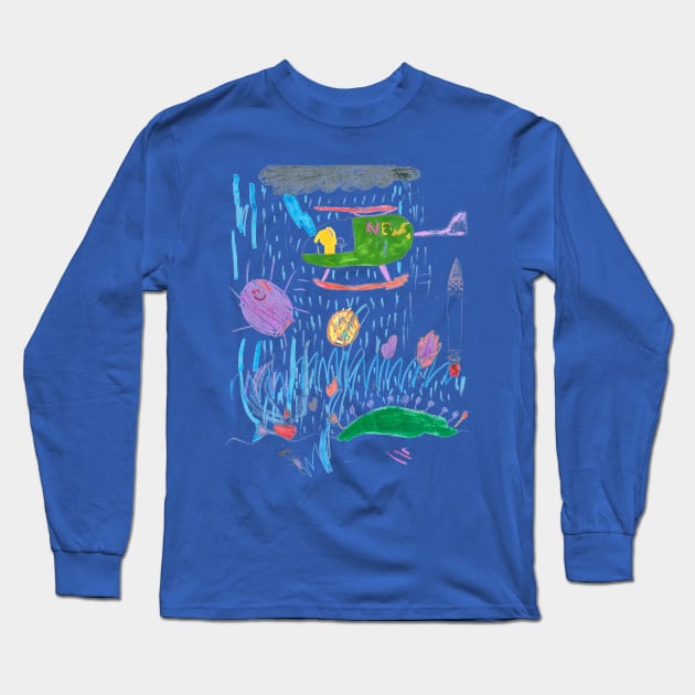 Bright Helicopters, Bad Weather - Homeschool Art Class 2021/22 Artist Collab T-Shirt Long Sleeve T-Shirt by Steph Calvert Art